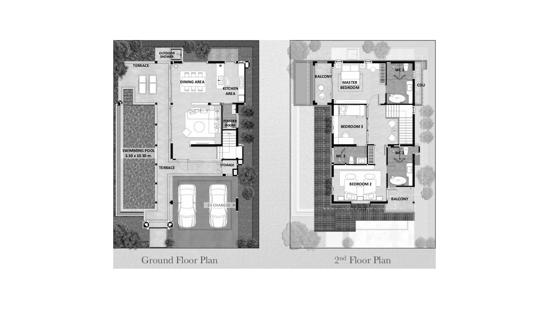 Планировка виллы 3 спальни в ЖК Casa De Monte № 11008