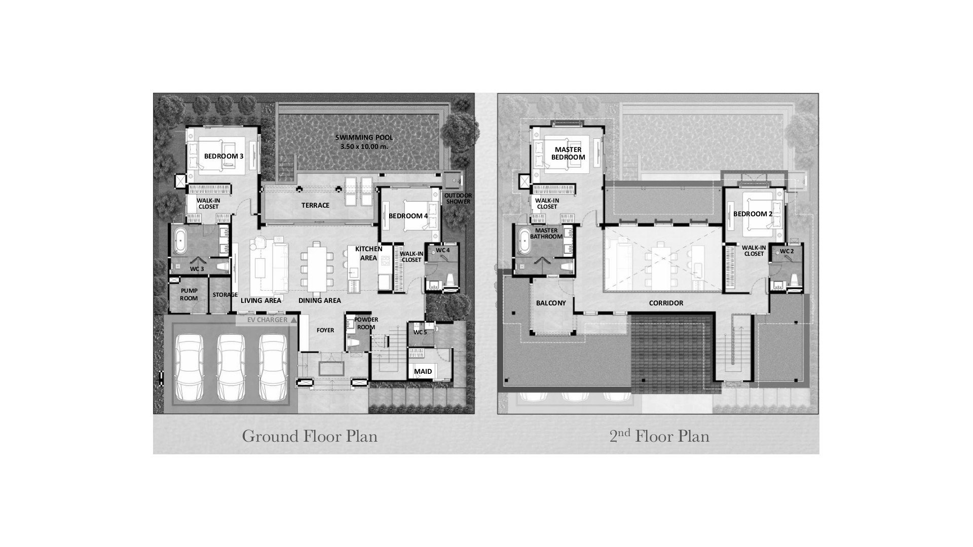 Планировка виллы 4 спальни в ЖК Casa De Monte № 11012
